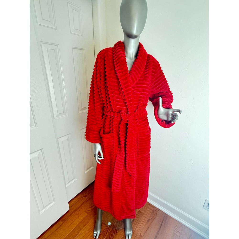 Soma Red Plush Ribbed Belted‎ Robe S/M Cozy Luxe Lounge